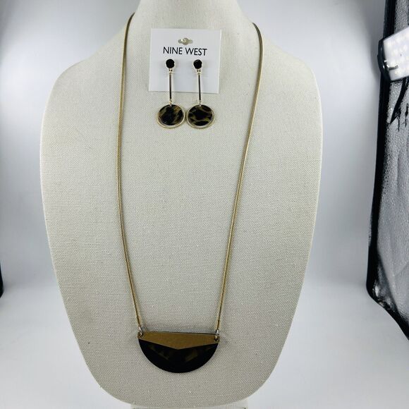 Madewell Gold Tone Faux Tortoise Pendant Necklace Nine West Faux Tort Earrings - Picture 2 of 8